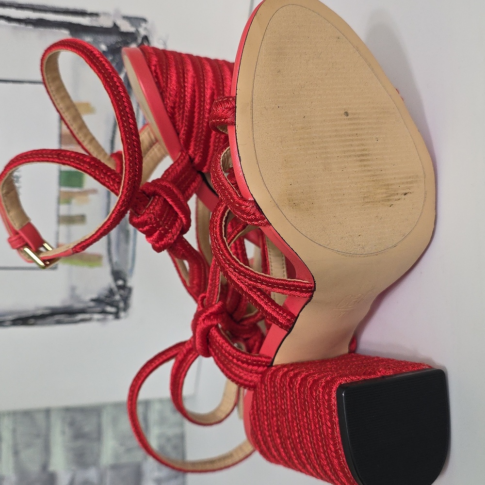 CAbi Tip Toe Red Rope Strappy Block Heel Ankle Strap Sandals Size 7 Style 6012 - Picture 10 of 13